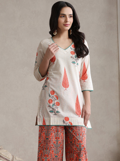 Khushal K Floral Printed Cotton V-Neck Tunic With Palazzo Co-Ords - Image 6