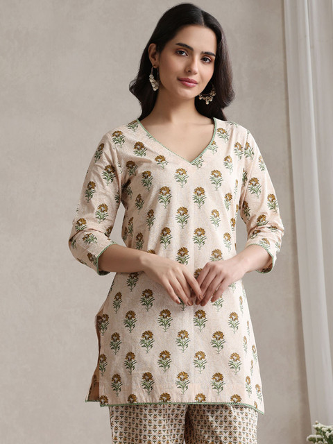 Khushal K Floral Printed Cotton V-Neck Tunic With Trouser Co-Ords - Image 6