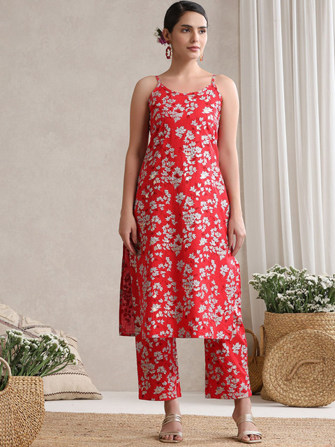 Khushal K Floral Printed Cotton Tunic With Trouser & Jacket Co-Ords - Image 5