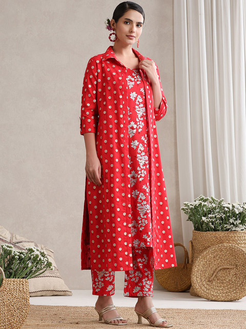 Khushal K Floral Printed Cotton Tunic With Trouser & Jacket Co-Ords - Image 2
