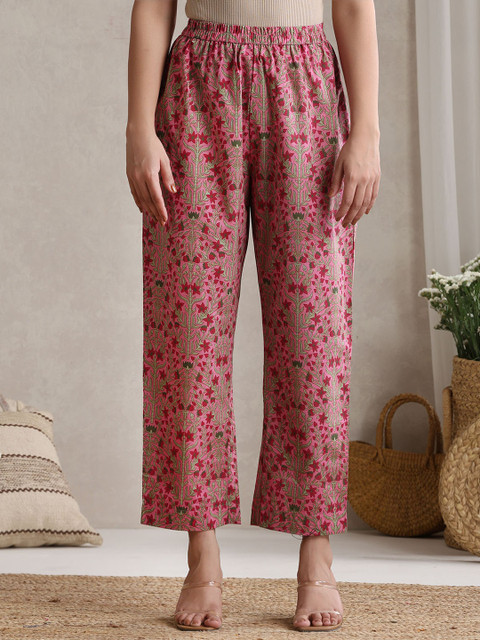 Khushal K Floral Printed Cotton V-Neck Tunic With Trouser Co-Ords - Image 6