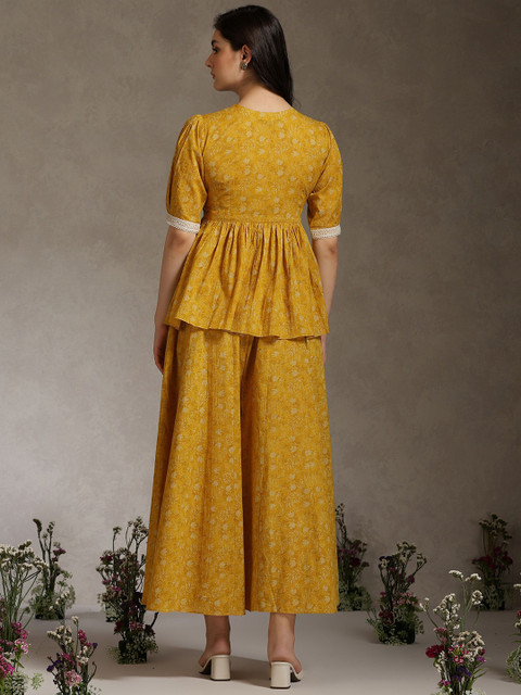 Khushal K Printed Cotton V-Neck Lace-Detailed Tunic With Palazzo Co-Ords - Image 5