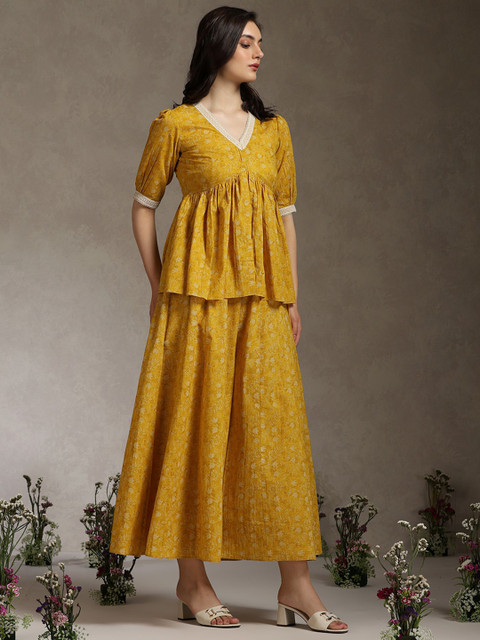Khushal K Printed Cotton V-Neck Lace-Detailed Tunic With Palazzo Co-Ords - Image 4