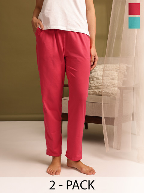 ETC Women Pack of 2 Mid-Rise Regular Fit Straight Lounge Pants
