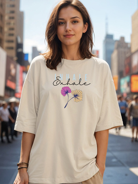 SMARTEES Women Printed Drop-Shoulder Cotton T-shirt