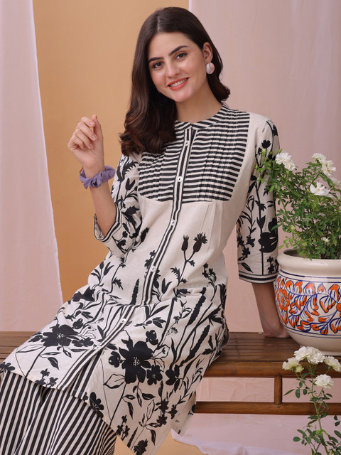 Saanjh Floral Printed Pure Flex Cotton Top With Trousers Co-Ords