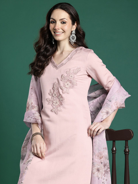 Indo Era Floral Embroidered Kurta with Trousers & Dupatta