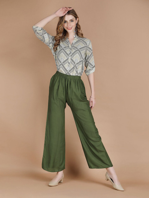 MICHAEL KOVLIN Women Ethnic Wide Leg Rayon Palazzo with Drawstring