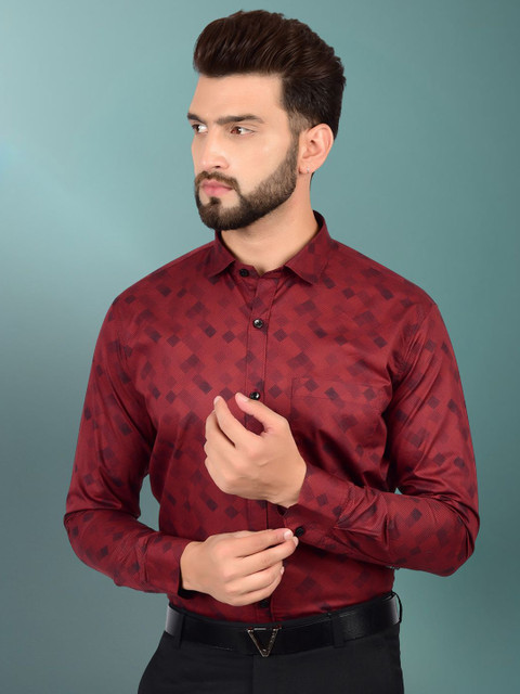 Heed Attentive Geometric Printed Cutaway Collar Formal Cotton Shirt