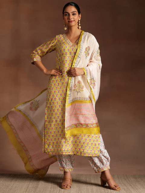 Libas Floral Printed V-Neck Straight Kurta With Salwar And Dupatta - Image 5