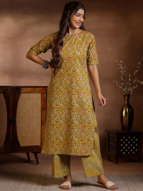 Libas Floral Printed Keyhole Neck Straight Kurta With Palazzos - Image 2