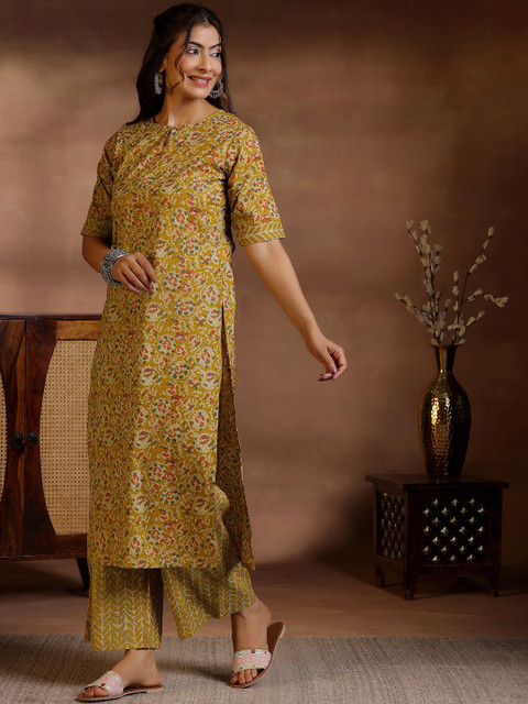 Libas Floral Printed Keyhole Neck Straight Kurta With Palazzos - Image 4