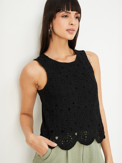 max Women Self Design Sleeveless Cotton Top