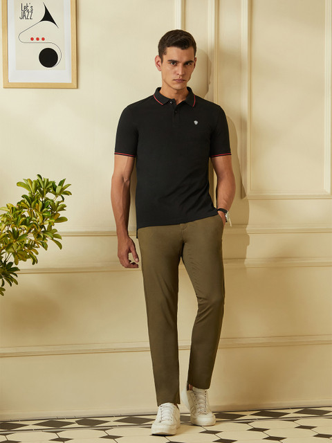 Van Heusen Sport Men Black Solid Polo Collar T-shirt