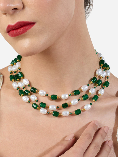 Zaveri Pearls Gold-Plated Multilayered Beaded Necklace