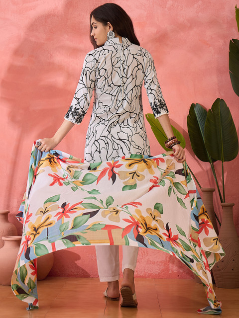 Sangria Floral Printed Cotton Unstitched Dress Material - Image 6