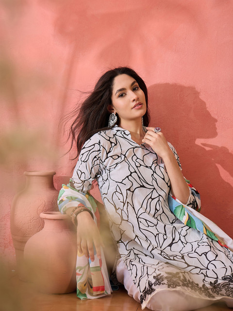 Sangria Floral Printed Cotton Unstitched Dress Material - Image 7