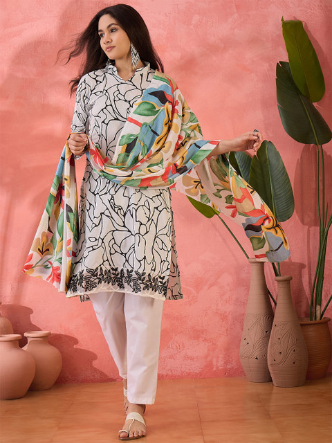 Sangria Floral Printed Cotton Unstitched Dress Material