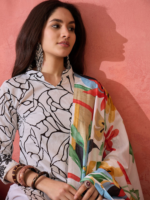 Sangria Floral Printed Cotton Unstitched Dress Material - Image 2