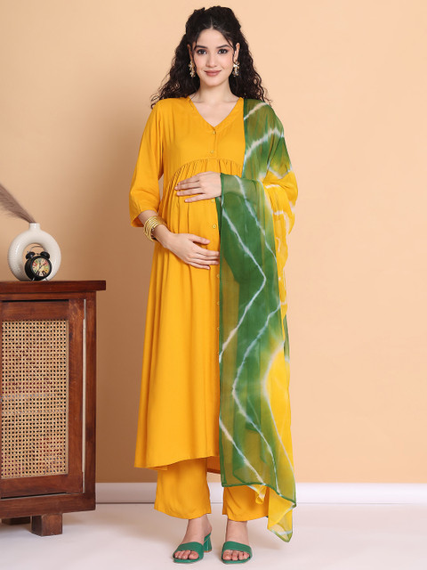 Secret Wish Women Empire Maternity Kurta with Trousers & With Dupatta