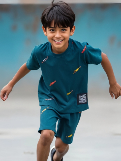 Nap Chief Kids Unisex Race Track Cars Printed Pure Cotton T-Shirt with Shorts