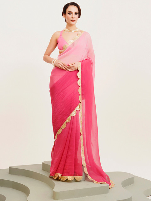 Kalista Ombre Sequinned Pure Chiffon Saree - Image 2