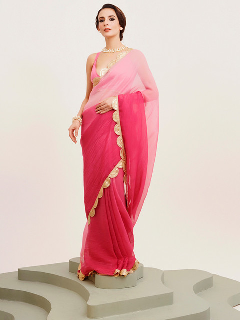 Kalista Ombre Sequinned Pure Chiffon Saree - Image 4
