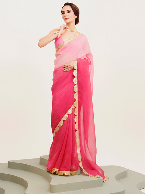 Kalista Ombre Sequinned Pure Chiffon Saree - Image 3