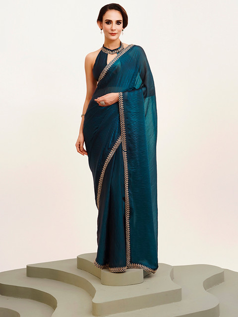 Kalista Embellished Beads and Stones Partywear Satin Saree - Image 3