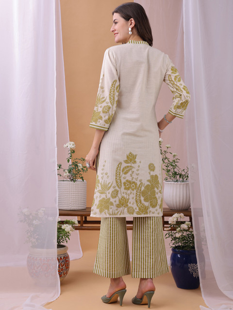 Fourleaf Floral Printed Mandarin Collar Top With Palazzo Co-Ords - Image 2