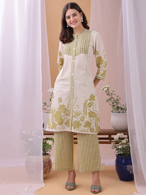 Fourleaf Floral Printed Mandarin Collar Top With Palazzo Co-Ords - Image 7