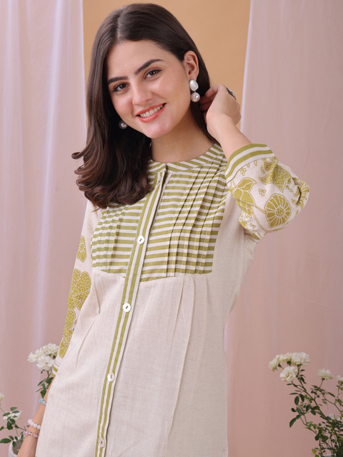 Fourleaf Floral Printed Mandarin Collar Top With Palazzo Co-Ords