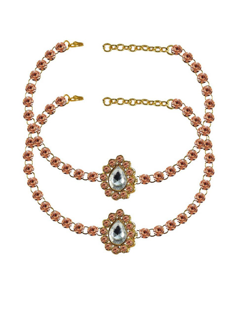 Vidhya Kangan Pich Stone Stud-Gold Plated Brass Anklet