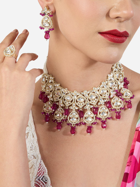 Zaveri Pearls Gold-Plated Stone Studded & Beaded Jewellery Set