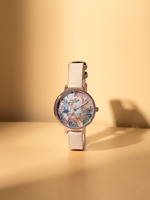 Sonata Poze Quartz Analog Multied Dial Cream Leather Strap Watch Women - SP80115WL01