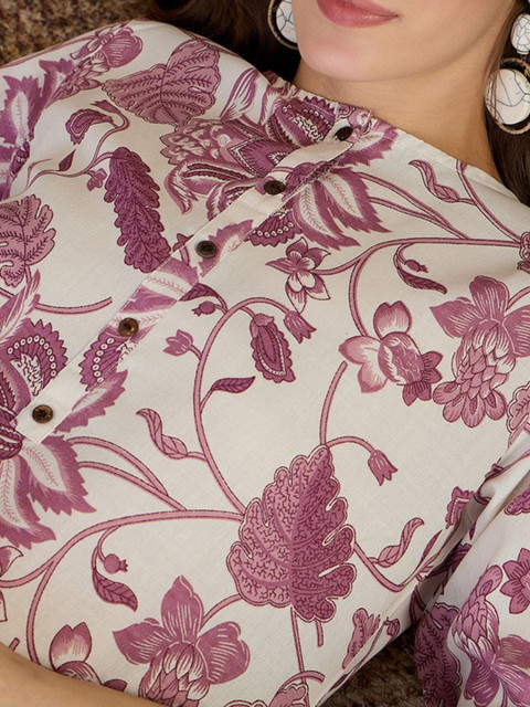 Indo Era Floral Printed Round Neck Straight Kurta - Image 3