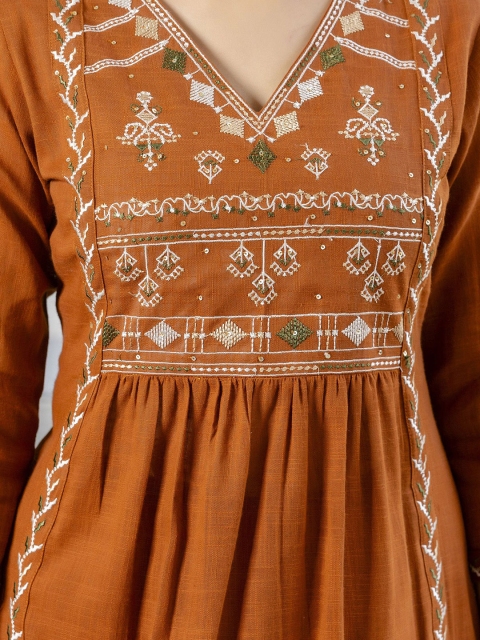 Anouk Women Ethnic Motifs Embroidered Aari Work Cotton Kurta with Trousers & With Dupatta - Image 3