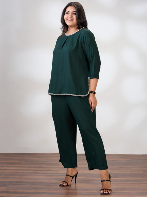 Globus Gloplus Round Neck Solid Plus Size Top & Trousers Co-Ord Set - Image 4