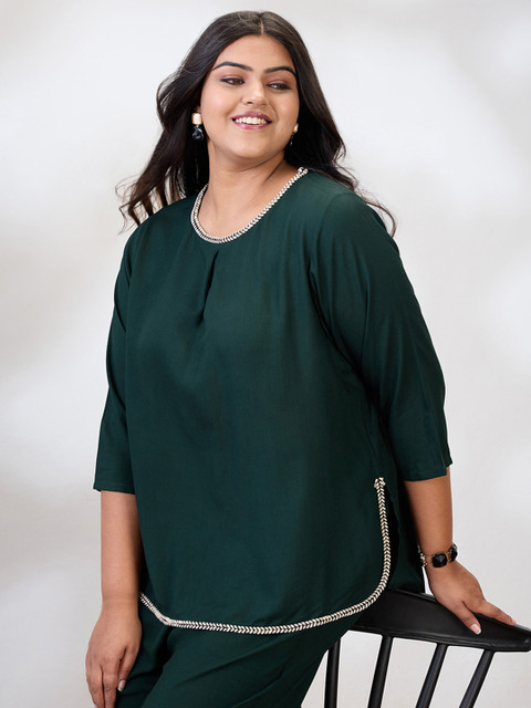 Globus Gloplus Round Neck Solid Plus Size Top & Trousers Co-Ord Set - Image 6