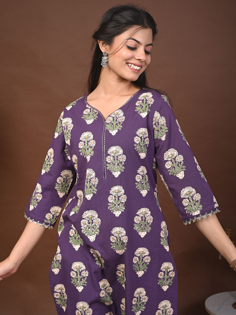 Rimeline Women Floral Printed Festive Cotton Straight Kurta