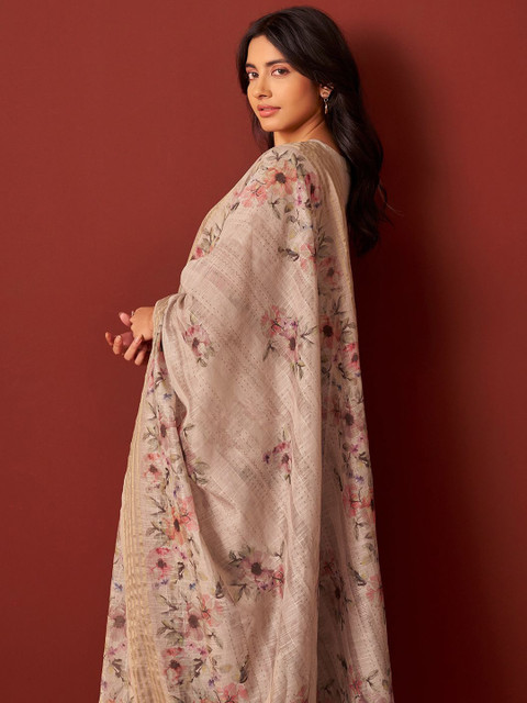 Indo Era Women Floral Embroidered Linen Kurta with Trousers & Dupatta - Image 6