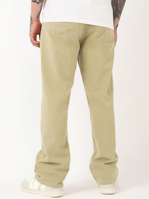 Bewakoof Men's Beige Baggy Fit Mid-Rise Pure Cotton Jeans - Image 3