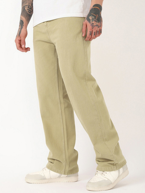 Bewakoof Men's Beige Baggy Fit Mid-Rise Pure Cotton Jeans - Image 2