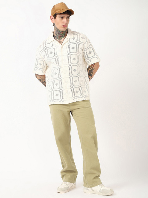 Bewakoof Men's Beige Baggy Fit Mid-Rise Pure Cotton Jeans - Image 4