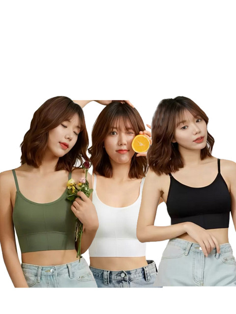 BRAAFEE Pack of 3 Girls Cotton Padded Teenager Full Coverage Sports Bra