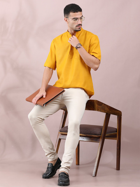 FILORI STUDIO Men Mandarin Collar Regular Straight Cotton Kurta