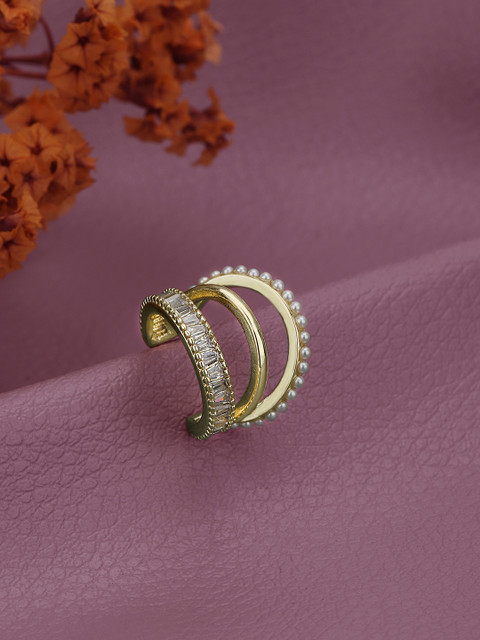 Carlton London Gold Plated Pearl and CZ Fancy Ear Cuff Earring