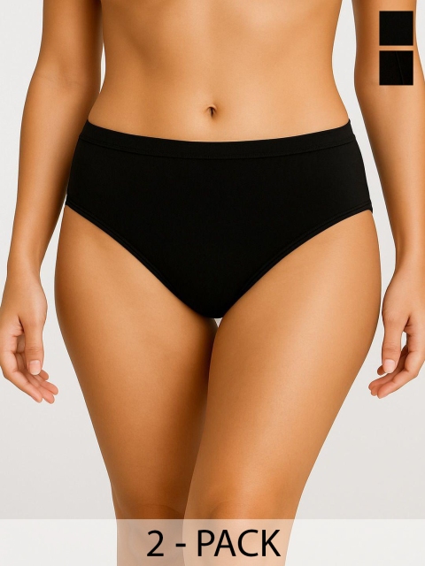 Moda Rapido Pack Of 2 Cotton Hipster Briefs + P-2 SUPER IND BLACK BLACK_S