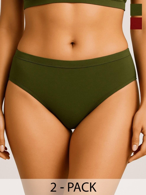 Moda Rapido Pack Of 2 Cotton Hipster Briefs P-2 SUPER IND OLIVE MAROON_S