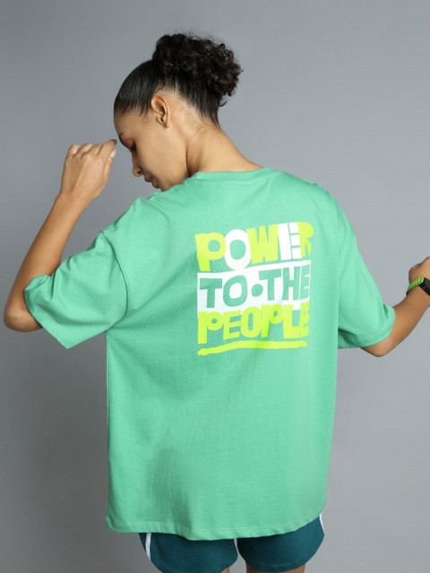 CULT Women Green Oversized Back Print Graphic T-shirt